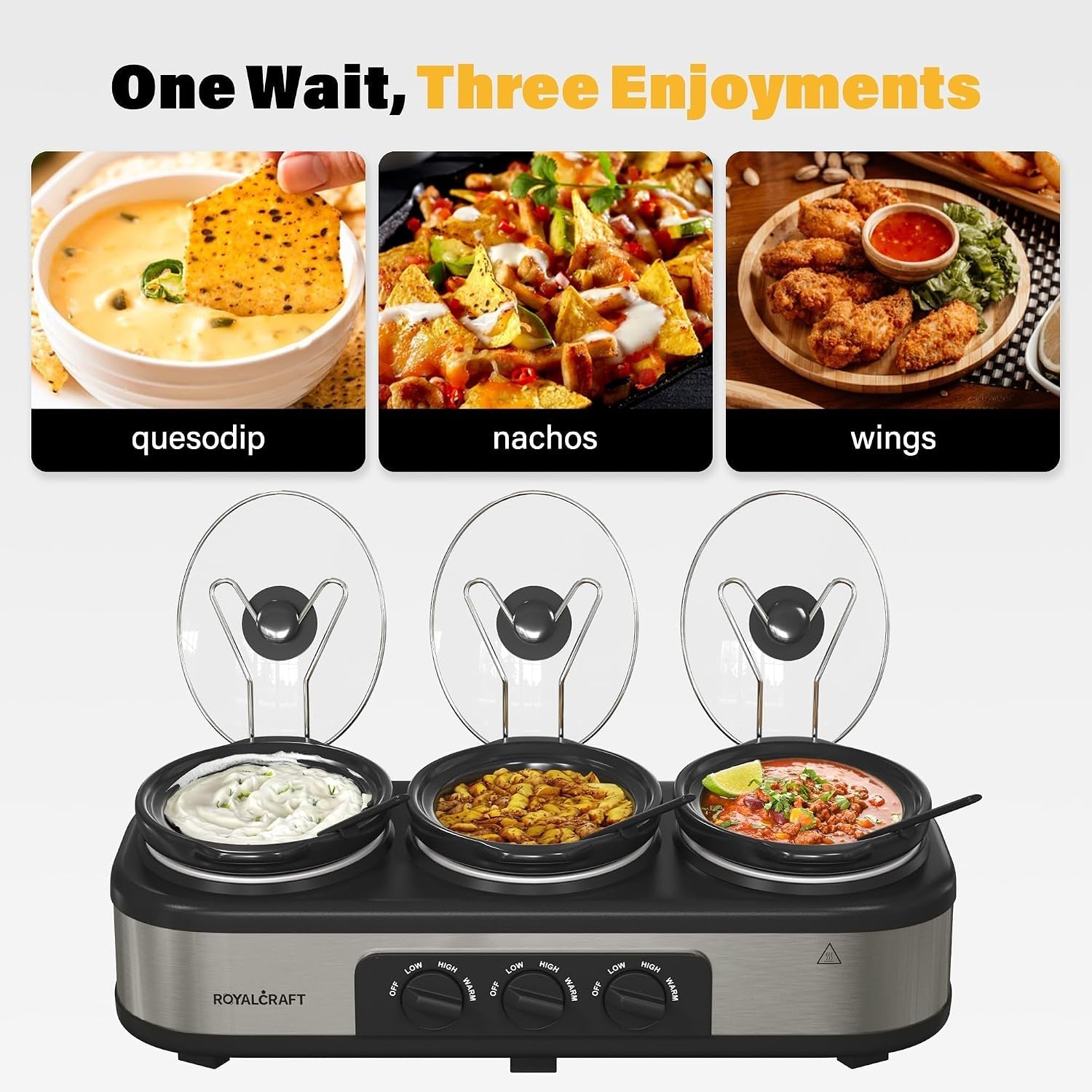 slow-cooker-with-10-cooking-liners-triple-slow-cooker-buffet-server-3-pot-food-warmer-for-parties-with-3-spoons-lid-rests-adjustable-temp-3-1-5-quarts-silver