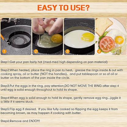 6 Pcs Egg Rings for Griddle Nonstick Pancake Molds,4, 6 Inch | Stainless Steel with Orange Silicone Handle, Fried Egg Shapers Molds, Adjustable for Breakfast Omelette Sandwich5