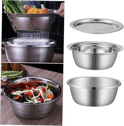 Stainless Steel 3 Piece Vegetable Slicer and Grater Draining Bowl Set4