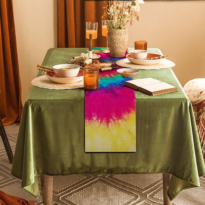 Linen Tie Dye Table Runner Hippie Table Decoration and Supply for Home Kitchen Dinning Room (13" X 72")2