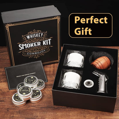 Whiskey Smoker Kit with Torch - 6 Flavors Wood Chips, 2 Glasses, 2 Ice Ball Molds - Cocktail Smoker Infuser Kit, Old Fashioned Drink Smoker Kit, Birthday Bourbon Whiskey Gifts for Men,Dad(No Butane)8