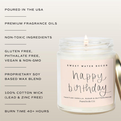 Happy Birthday Soy Candle - Vanilla Sugar & Buttercream Sweet Scented Happy Birthday Candle Gift for Mom, Friends & Girls - 40 Hour Burn Time - 9Oz - Non Toxic5