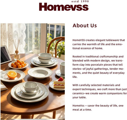 Homevss 56Pc Dinnerware Set, Plate and Bowl Set, Stoneware Dishes Set for 8, Microwave and Dishwahser Safe, Scratch Resistant, French Countryside Speckled Antique Grey8