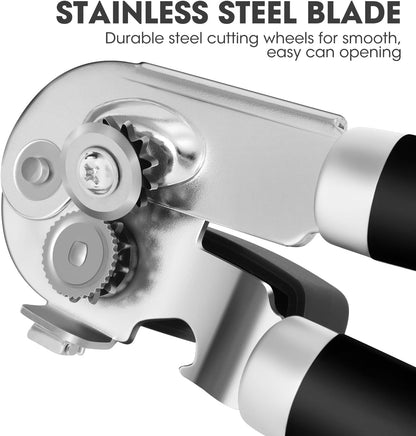 Hand Held Can Opener Manual with Magnet for Home Kitchen, Black | Easy Work, Premium 420J2 Steel, Magnetic Lid Lifter, Easy-Turn Oversized Knob, Arthritis Friendly, Smooth Edge3