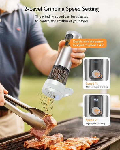 Electric Salt and Pepper Grinder Set, Battery Display Rechargeable Base4