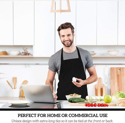 12 Pack Bib Apron - Unisex Black Aprons, Machine Washable Aprons for Men and Women, Kitchen Cooking BBQ Bulk (Pack of 12, No Pockets, Black)5