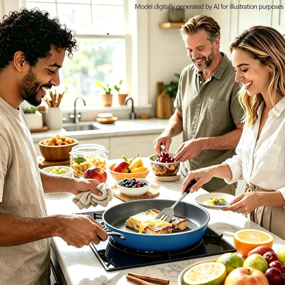 3-Piece Blue Ceramic Nonstick Frying Pan Set, Induction Cookware | 8, 9.5, 11 Inch Skillets; Non-Toxic PFAS, PFOA Free; Anti-Scald Handles; Dishwasher&Oven Safe to 480°F; Swift Clean Up3