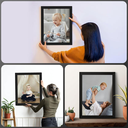 11X16 Picture Frame Black Wood - Wall Hanging Real Glass Display Photo Frames for Living Room and Office7