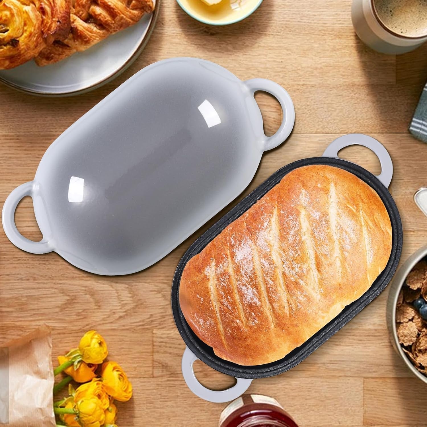2-5-qt-enameled-cast-iron-sourdough-bread-oven-loaf-pan-with-lid-oval-dutch-oven-for-homemade-sourdough-bread-baking-oven-safe-up-to-500-f-meatloaf-pan-with-dome-lid-light-gray