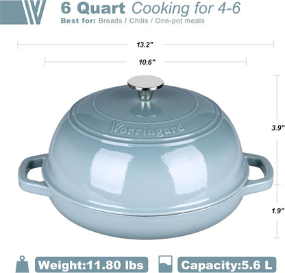 Enameled Cast Iron Dutch Oven Pot with Lid, Bread Oven for Sourdough Bread Baking, Dutch Ovens with Bread Proofing Basket& Baking Supplies Set, 6 Quart, Sea Salt2