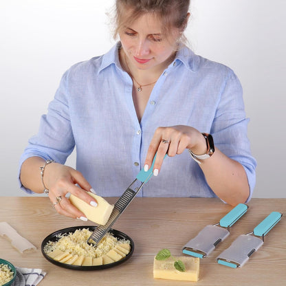 Cheese Grater Citrus Zester Lemon Zester Pack of 3-304 Stainless Steel - a Sharp Tool for Parmesan Cheese, Ginger, Garlic, Nutmeg, Chocolate, Vegetables，Fruits，Dishwasher Safe Blue6