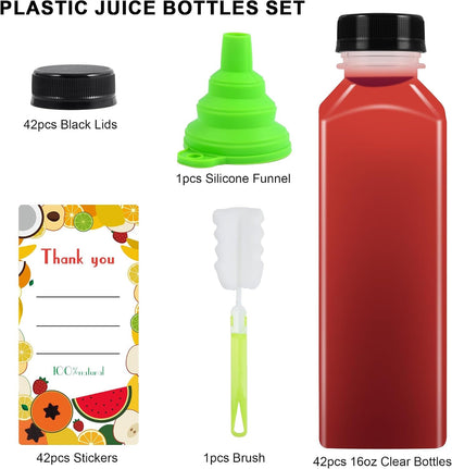 36Pcs 16 Oz Plastic Bottles with Lids,Juice Bottles with Caps, Reusable Clear Bulk Beverage Containers for Juice, Milk and Other Beverages3