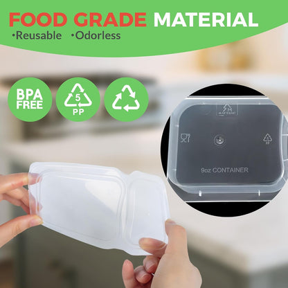 Reusable Snack Containers with Lids, 9 Oz Double Compartment Plastic Snack Pack Containers Portion Control Meal Prep Snack Boxes BPA Free 20 Sets for Work Travel School3