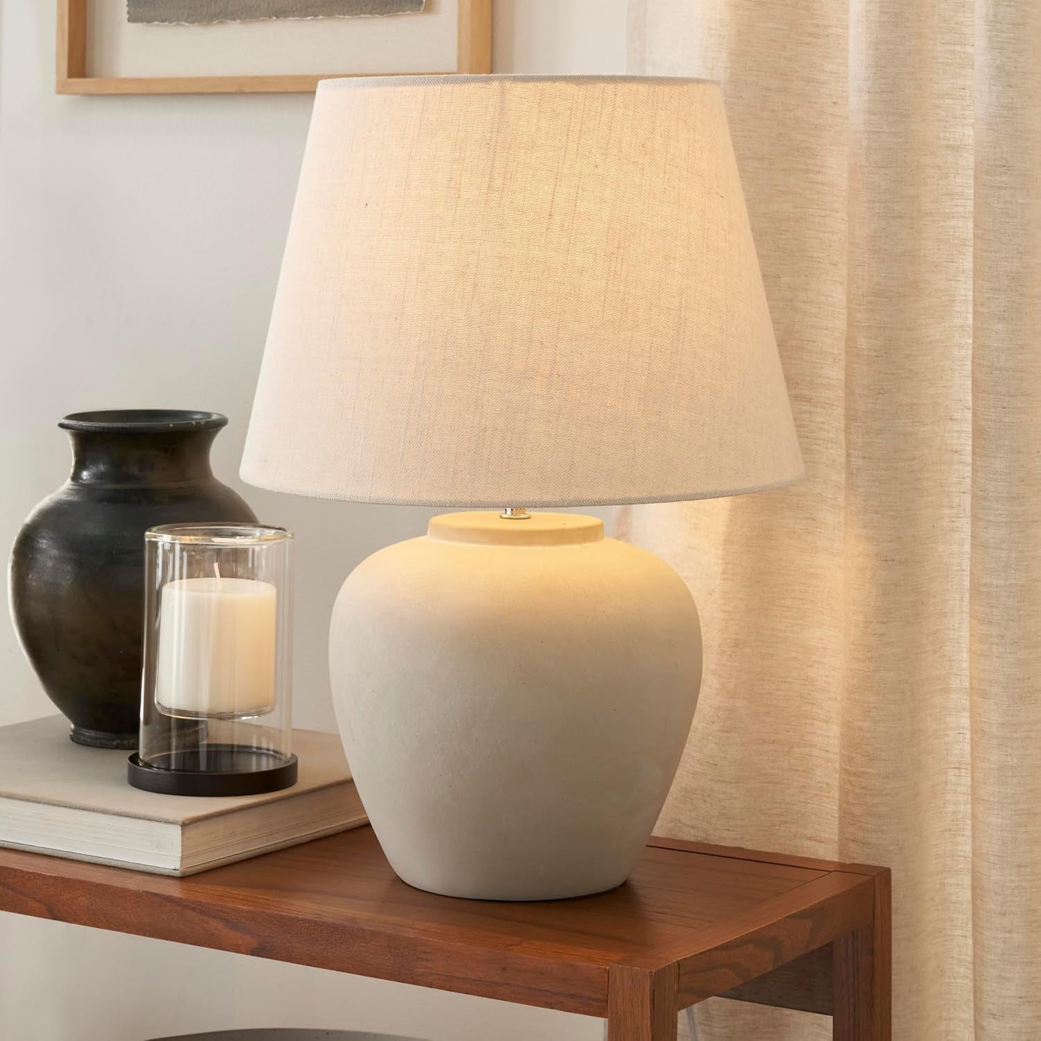 home-20-sand-light-beige-neutral-ceramic-table-lamp-with-fabric-shade-bedside-nightstand-lamp-for-bedroom-living-room-entryway
