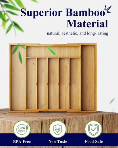 Silverware Organizer, Bamboo Kitchen Drawer Tray, Natural, Large2