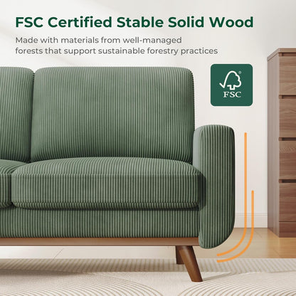 68" Comfy Green Corduroy Loveseat Sofa, 2 Seater Deep Seat Couch with Spring Cushion, Solid Wood Frame for Living Room, Bedroom, Office7