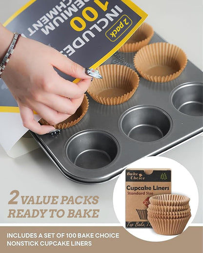 2 Muffin Pan for Baking, Standard Cupcake Pan with 100 Liners | Includes 100 Natural Cupcake Liners, Non-Stick Muffin Tin Nonstick 12 Cup, Baking Pans Set, Carbon Steel Baking Supplies2