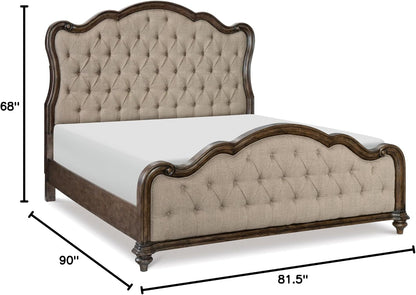 Vintage Brown Oak Finish Formal King Bed 1Pc Traditional Bedroom Furniture Button-Tufted Routed Edges2