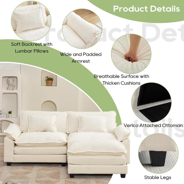 86" Modular Sectional Sofa, Comfy Deep Cloud Couch with Ottoman6