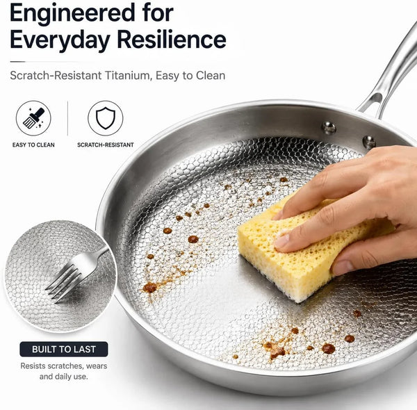 8 in Titanium Pro Pan for Cooking, Titanium Frying Pan with Lid, Uncoated Hammered Cookware Pans, Scratch-Resistant & Even Heating, for Gas, Induction Compatible Oven (8In)5