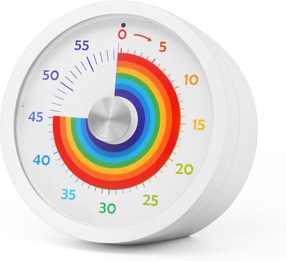 Visual Timer, Kitchen Timer Rainbow Disk 60 Minute Countdown Timer for Kids and Adults, Silent Time Management Tool(Rainbow)1