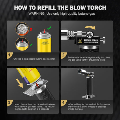 Butane Torch Lighter, Premium Metal Kitchen Torch with Adjustable Flame & Safety Buckle, Refillable Creme Brulee Torch for Baking, BBQ, DIY, Resin Art, Black, Butane Gas Not Included7