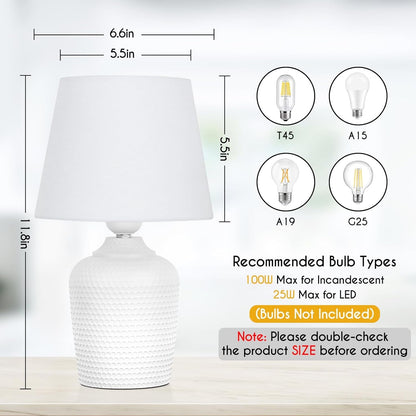11.8’’ Small Table Lamps Set of 2 for Bedroom Kid’S Room Home Office, White | Cute & Unique, Perfect for Bedside Nightstand Desk Nursery Reading, Fabric Shade2