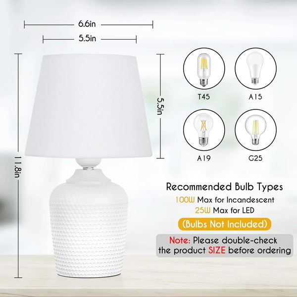 11.8’’ Small Table Lamps Set of 2 for Bedroom Kid’S Room Home Office, White | Cute & Unique, Perfect for Bedside Nightstand Desk Nursery Reading, Fabric Shade2