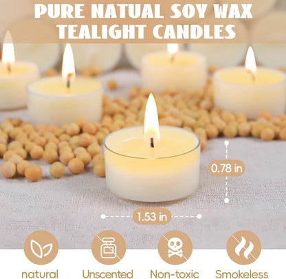 Soy Tealight Candles 50 Pack,6-Hour Unscented Small Votive Candles2