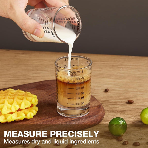2 Pack Shot Glass Measuring Cup, 3 Ounce Heavy Base Jigger, Espresso Shot Glass, Liquid Glass Cup, round Shot Glasses, Small Glass Shot Cups for Vodka, Whiskey, Tequila, Espresso, Liquor2