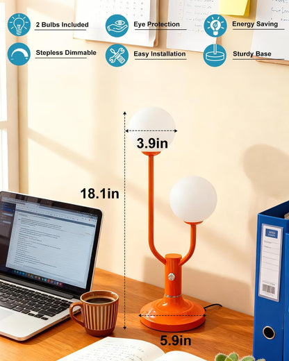 Orange Table Lamp Dimmable Vintage Globe Lamp G9 2 Bulbs Included2