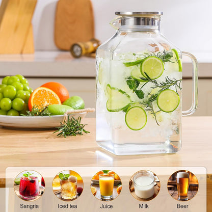 1 Gallon Square Glass Pitcher with Lid and Spout, Borosilicate Glass Carafe for Hot/Cold Drink, Water Pitchers with Handle for Fridge, Extra Large Jug for Iced Tea, Coffee, Juice, Beverage6