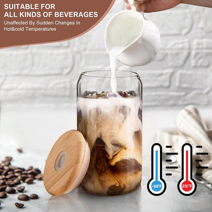 Iced Coffee Cups with Lids 2 Pcs,16 Oz Glass Cups with Lids and Straws as Coffee Bar Accessories,Beer Drinking Glasses,Reusable Glass Tumbler,Cute Coffee Cups for Coffee, Juice, Gifts4
