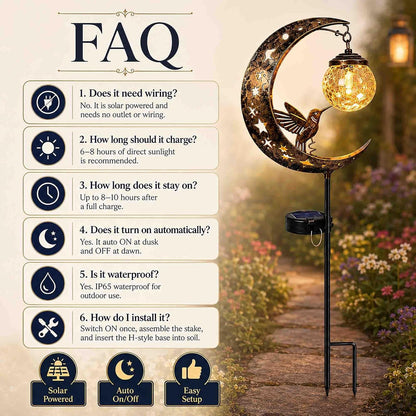Hummingbird Moon Solar Garden Stake Light Outdoor, IP65 Waterproof Metal Pathway Decor Lamp with Crackle Glass Globe, Warm White Starry Illumination for Yard Patio Lawn (Cat & Butterfly)8