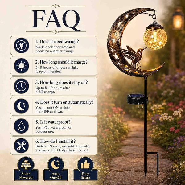 Hummingbird Moon Solar Garden Stake Light Outdoor, IP65 Waterproof Metal Pathway Decor Lamp with Crackle Glass Globe, Warm White Starry Illumination for Yard Patio Lawn (Cat & Butterfly)8