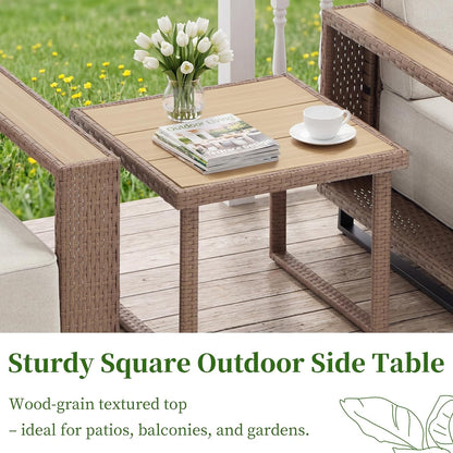 4 Piece Patio Furniture Set, 360° Swivel Wicker Chairs Set of 2 with Rattan Side Table and Loveseat Couch, Outdoor Patio Furniture with Extra-Thick Soft Cushions for Porch, Garden Poolside3