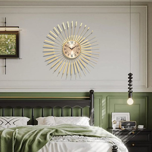 Large Wall Clocks for Living Room Decor 24 Inch Gold Starburst Wall Clock, Silent Non-Ticking Metal Wall Clocks Battery Operated, Mid Century Boho Farmhouse Modern Art Decor for Bedroom Office2