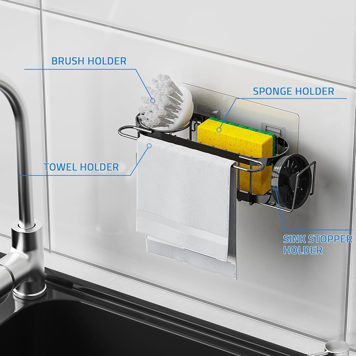 kitchen-sink-caddy-sponge-holder-in-the-sink-stainless-steel-kitchen-sink-organizer-brush-holder-dish-cloth-hanger-sink-stopper-holder-suction-cup-black