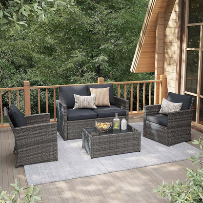 4 Piece Patio Furniture Set, Wicker Patio Conversation Set, Dark Gray1