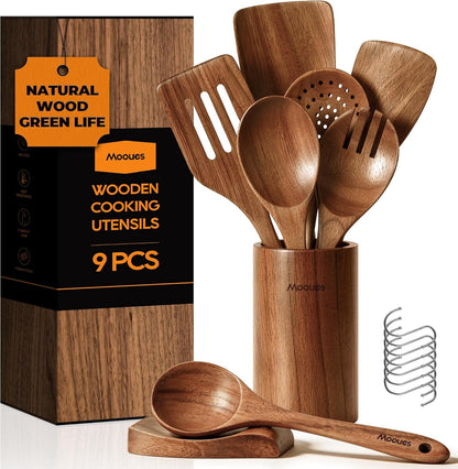 9 Piece Natural Acacia Wooden Spoons for Cooking1