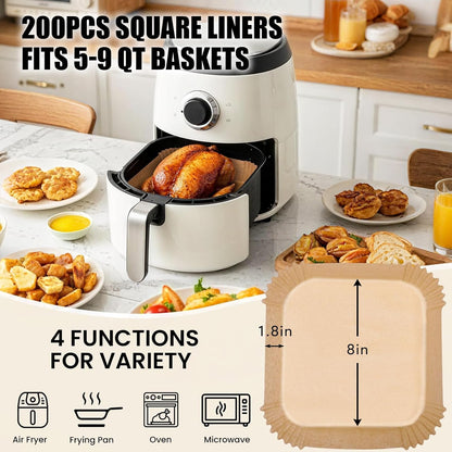 Air Fryer Liners Disposable, 200Pcs 8 Inch Airfryer Paper Liners, Unbleached Parchment Paper for Air Fryer Basket, Non-Stick Air Fryer Accessories, Liners for Baking, Parchment Paper Sheets4