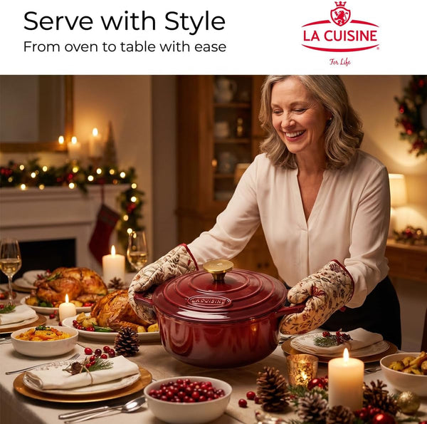 La Cuisine Enameled Cast Iron Dutch Oven Casserole Pot with Golden Handle for Lid, Internal Matte Black Enamel Coating 2.1QT 10.5" / 20Cm Ø, Oven-Safe 550°F/276°C Cranberry7