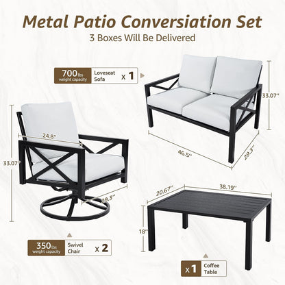 4 Piece Outdoor Furniture Set, Metal Patio Conversation Set with 2 Rockers2