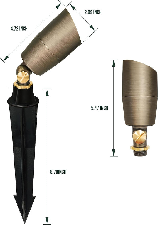 Solid Brass Low Voltage Compact Spotlight, 12V AC/DC Waterproof Outdoor Landscape Spot Lights for House Trees Garden Yard Lawn, up Light with 5W 2700K MR16 Bulb, Stake Included6