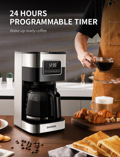 10-Cup Programmable Coffee Maker, Regular & Strong Brew Drip Coffee Machine for Home and Office, Auto Shut Off, Permanent Filter, Silver3