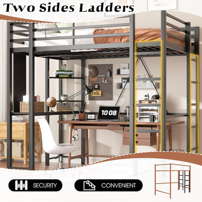 Loft Bed Full Size with Desk and Storage Shelves, Frame with 2 Side Ladders for Kids, Teens Adults, Spcace-Saving Noise-Free and Anti-Tilt Design, Black5