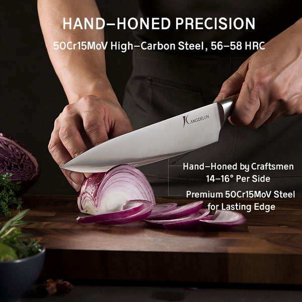 Ultra Sharp 14-Piece Kitchen Knife Set, High Carbon Stainless Steel Blades, Torrefied Natural Wood Handles, Ergonomic Design, Space-Saving White-Finished Wood Block, Easy Hand Wash, Gift Box3