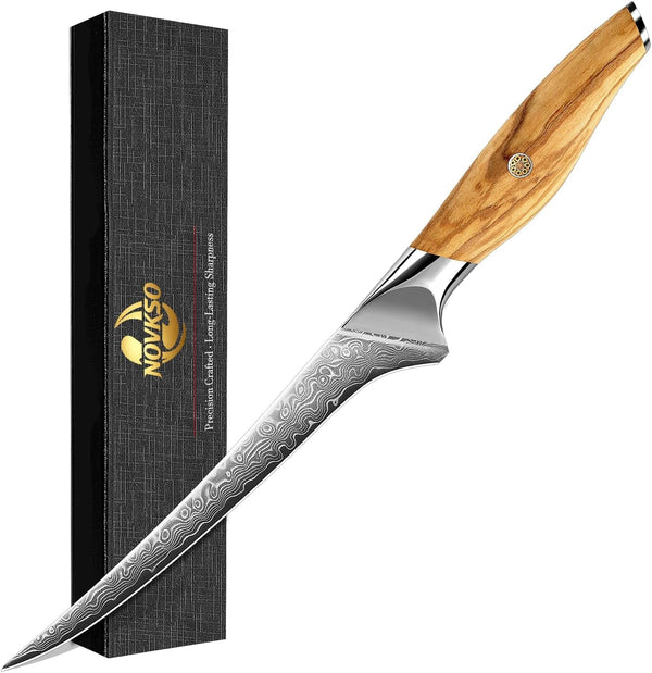 7 Inch Real Damascus Fillet Knife, Flexible Fish Knife1
