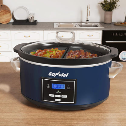 6 Quarts Programmable Slow Cooker with Reusable Silicone Liners, Digital Timer, Adjustable Temp, Dishwasher Safe Divider Insert, Non-Stick Ceramic Pot & Glass Lid, Stainless Steel, Darkblue9