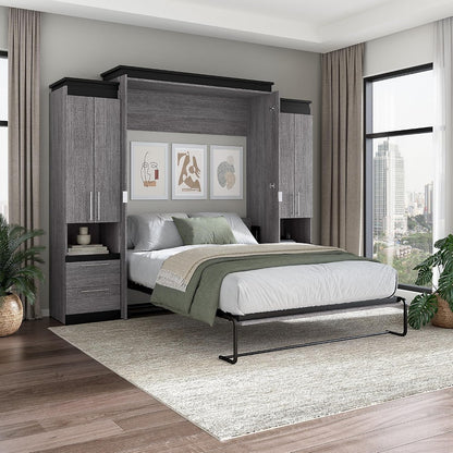 Queen Murphy Bed with Storage Cabinet, Bark Grey, Orion, 106W2